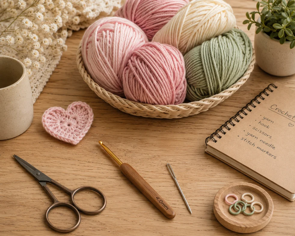 Easy Small Crochet Heart Pattern for Beginners 2 crochet materials for small crochet heart pattern