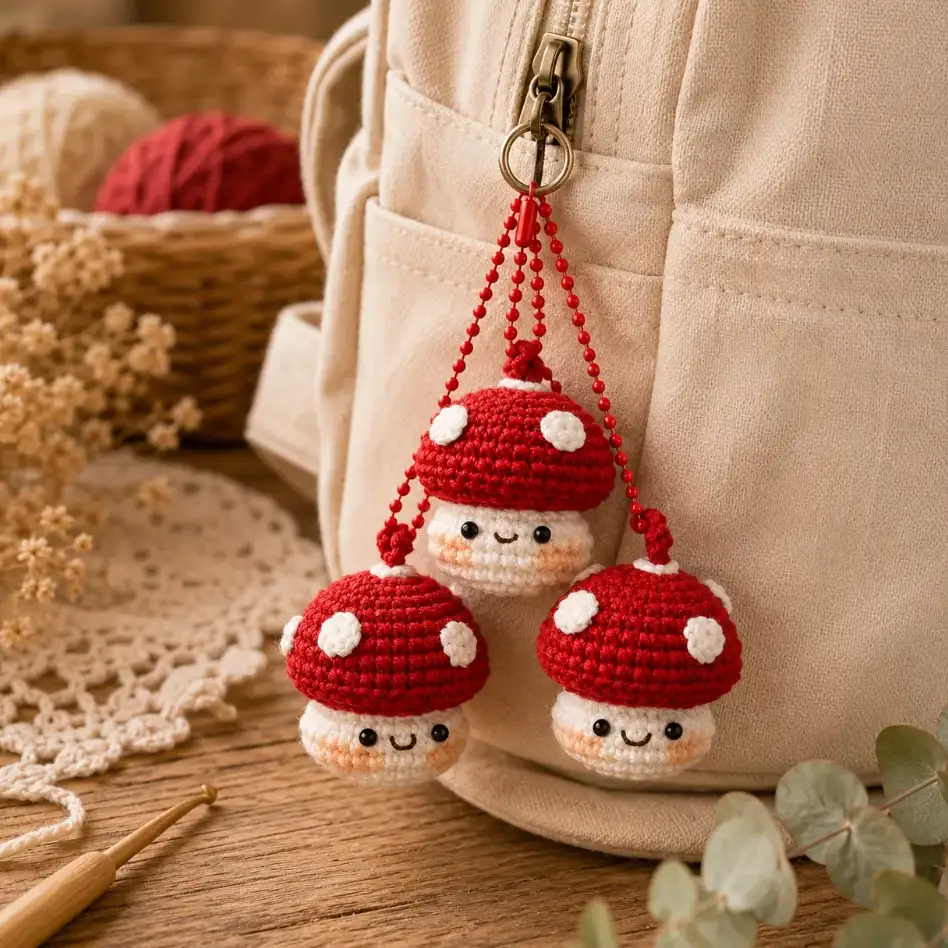 Whip Up This Crochet Mushroom Keychain Pattern in 30 Minutes - Beginner Friendly 3 Whip Up This Crochet Mushroom Keychain in 30 Minutes — Beginner Friendly